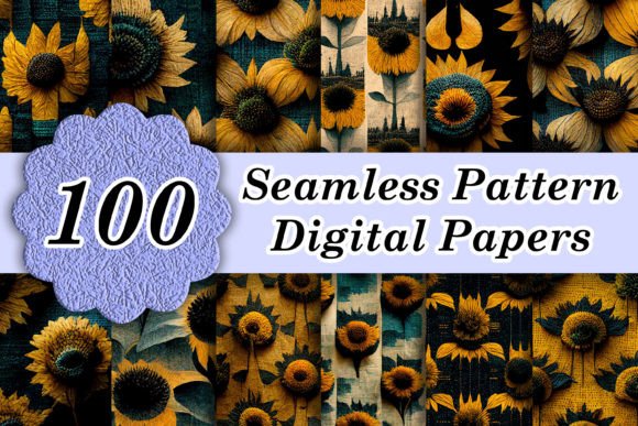 100 Sunflowers Seamless Patterns Papers for Your Designs