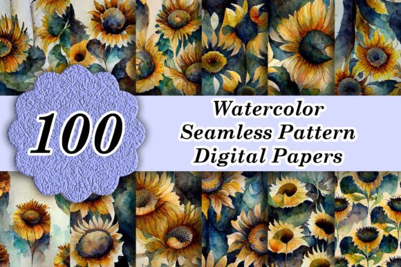 100 Watercolor Sunflowers: A Seamless Pattern Collection for Every Creator