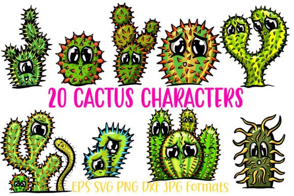 20 Cactus Succulent Cute Cartoon PNG SVG: Your Design Toolkit