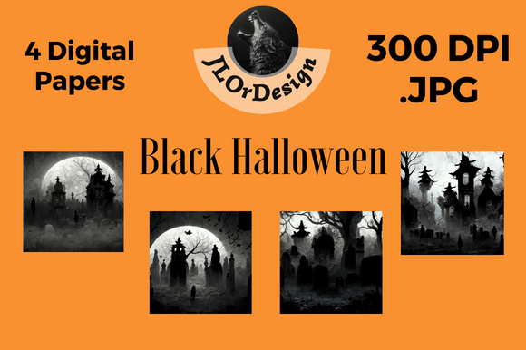 4 Black Halloween Digital Papers: Sophisticated, Moody Design Assets