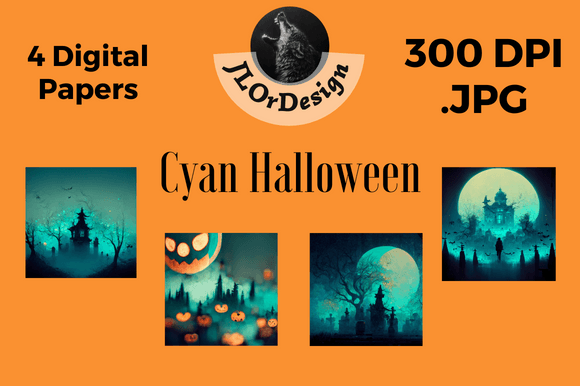 4 Cyan Halloween Digital Papers: Beyond the Orange and Black