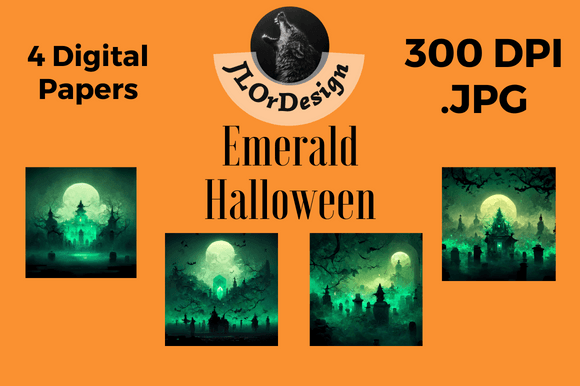 4 Emerald Halloween Digital Papers for Sophisticated Design