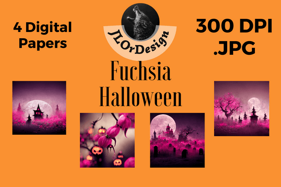 4 Fuchsia Halloween Digital Papers: Bold & Modern Designs