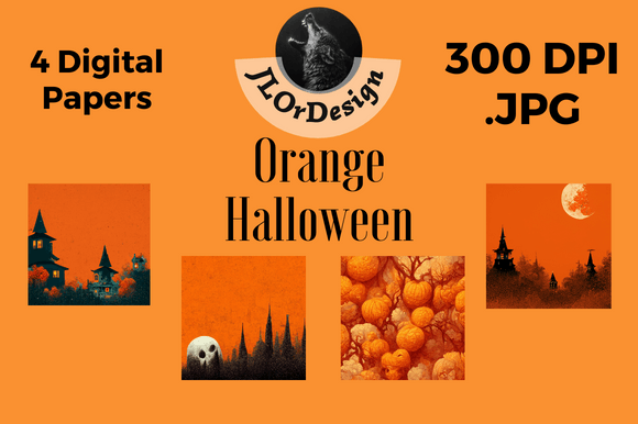 4 Orange Halloween Digital Papers: Bold Backgrounds for Your Projects