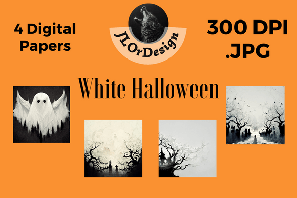 4 White Halloween Digital Papers: A Designer's Guide to Spooky Elegance