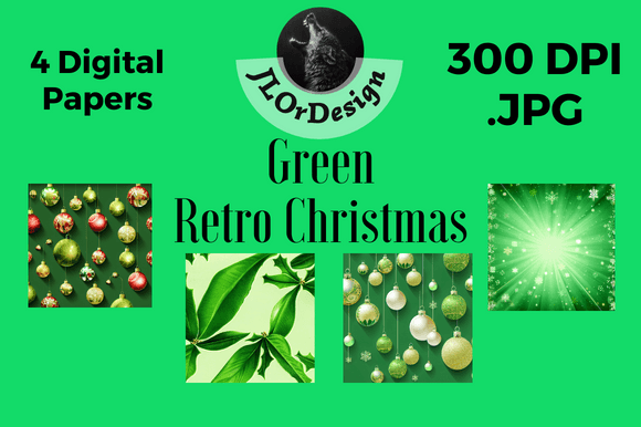 Green Retro Christmas Digital Papers: Vintage Holiday Design
