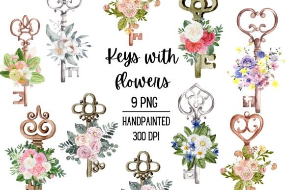 Keys with Watercolor Flowers: Unlocking Whimsical Design