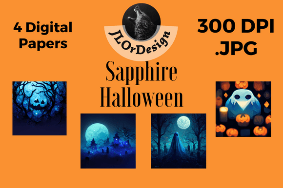 Stunning Sapphire Halloween Digital Papers for Designers