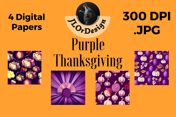 Warm Up Your Projects with Purple Retro Thanksgiving Digital Papers